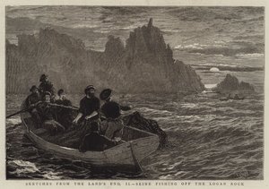 Esboços da extremidade da terra, II, pesca de Seine fora da rocha de Logan